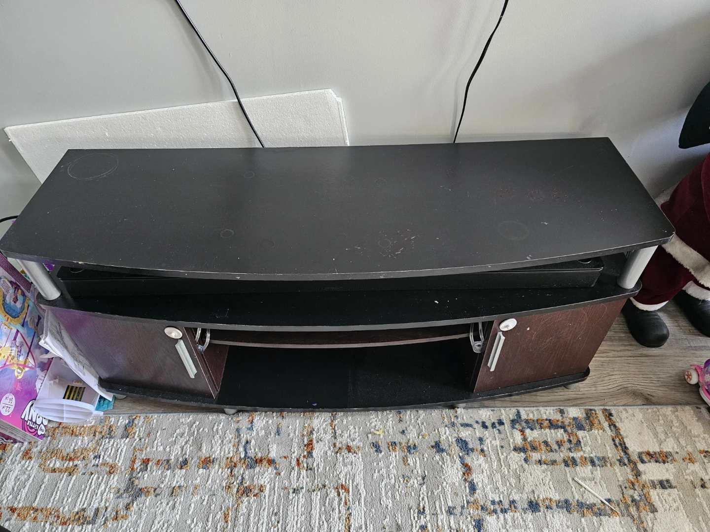 Dark Wood Media Console with Soundbar Shelf