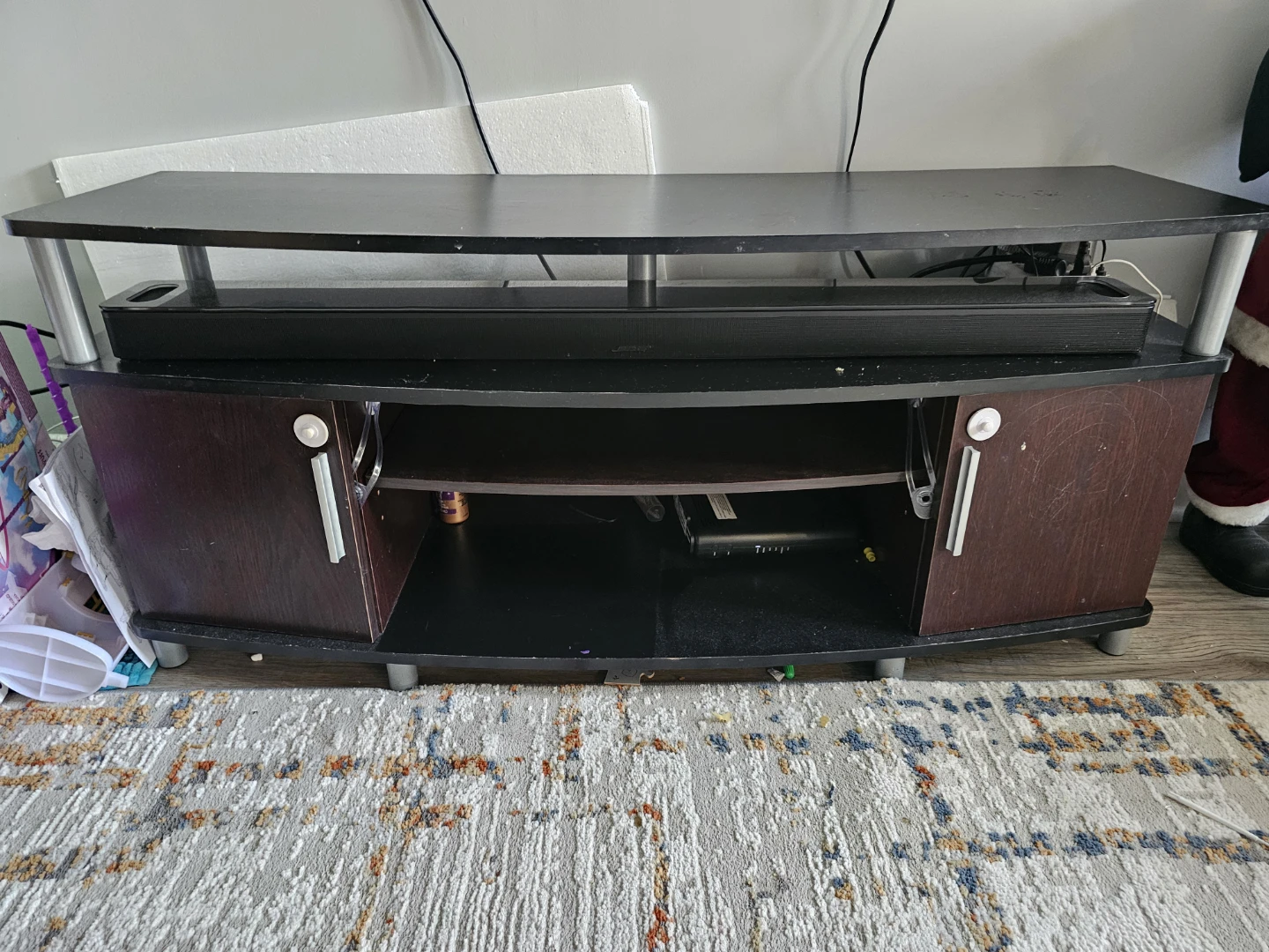 Dark Wood Media Console with Soundbar Shelf - photo 2