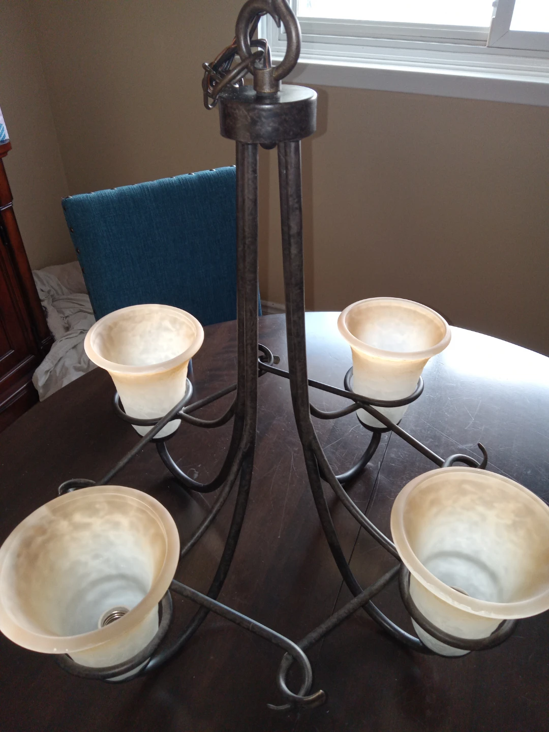 Chandelier with 4 Amber Swirl Glass Shades - photo 3