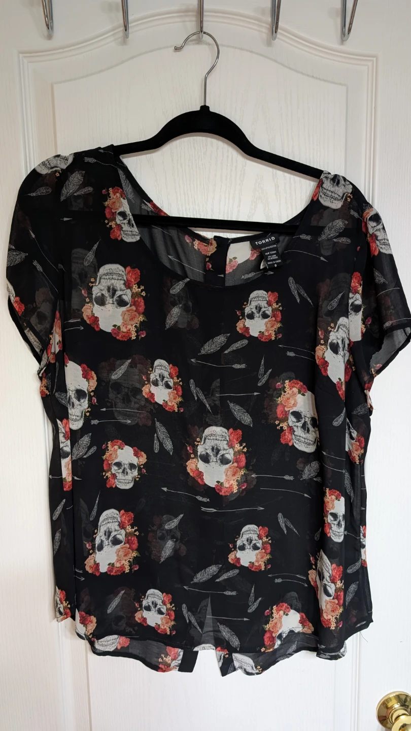 Torrid Skull & Floral Print Sheer Blouse