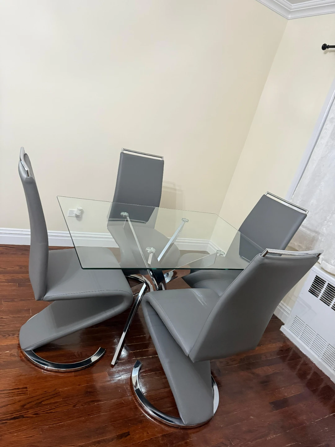 Glass Dining Table Set with 4 Grey Chairs