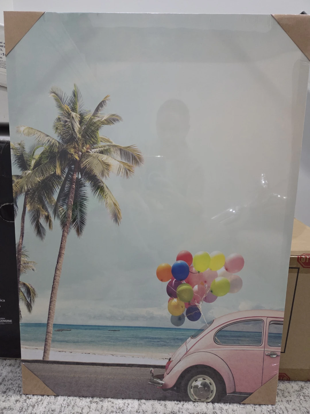 Wall Art Print - Pink VW Beetle & Palm Trees