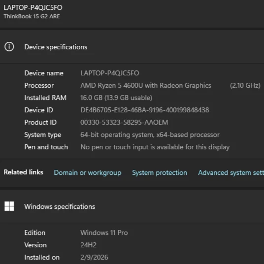 Win11Pro ThinkBook 15 G2 ARE Ryzen 5, 16gb 256gb SSD, A+ 🔋, Bag - photo 3
