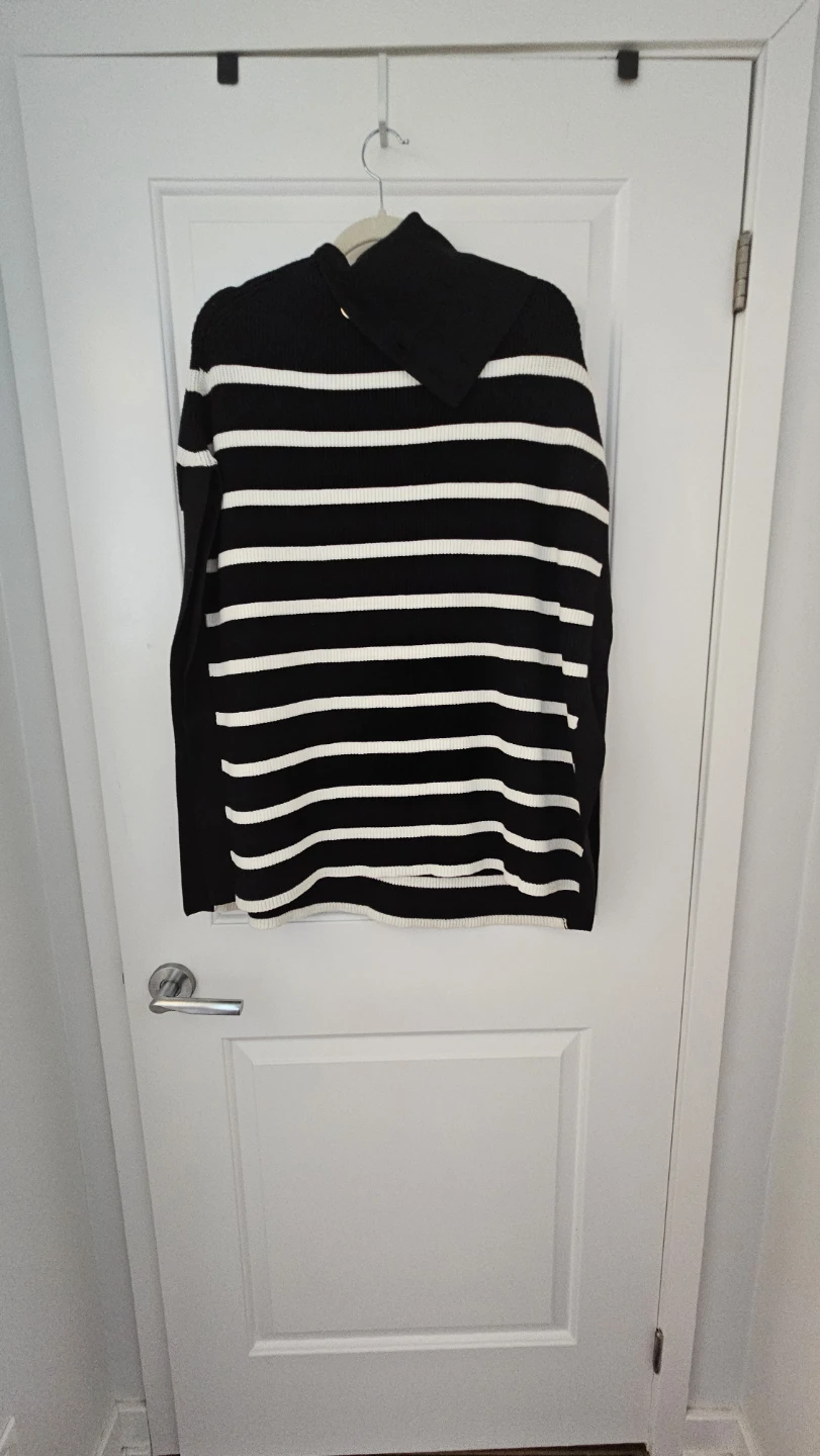 Suzy Shier Striped Poncho Sweater Medium, Black and White - photo 4