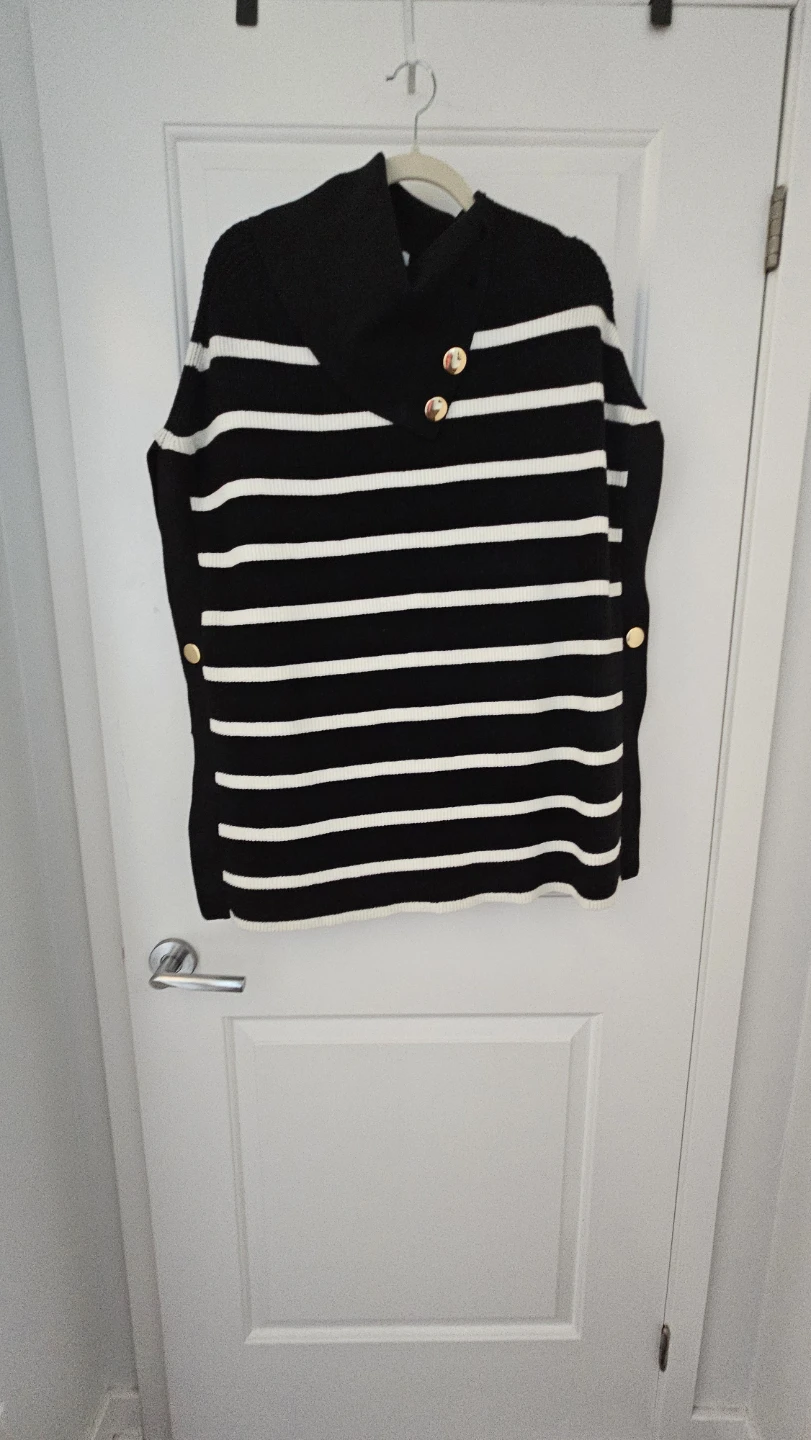 Suzy Shier Striped Poncho Sweater Medium, Black and White - photo 5