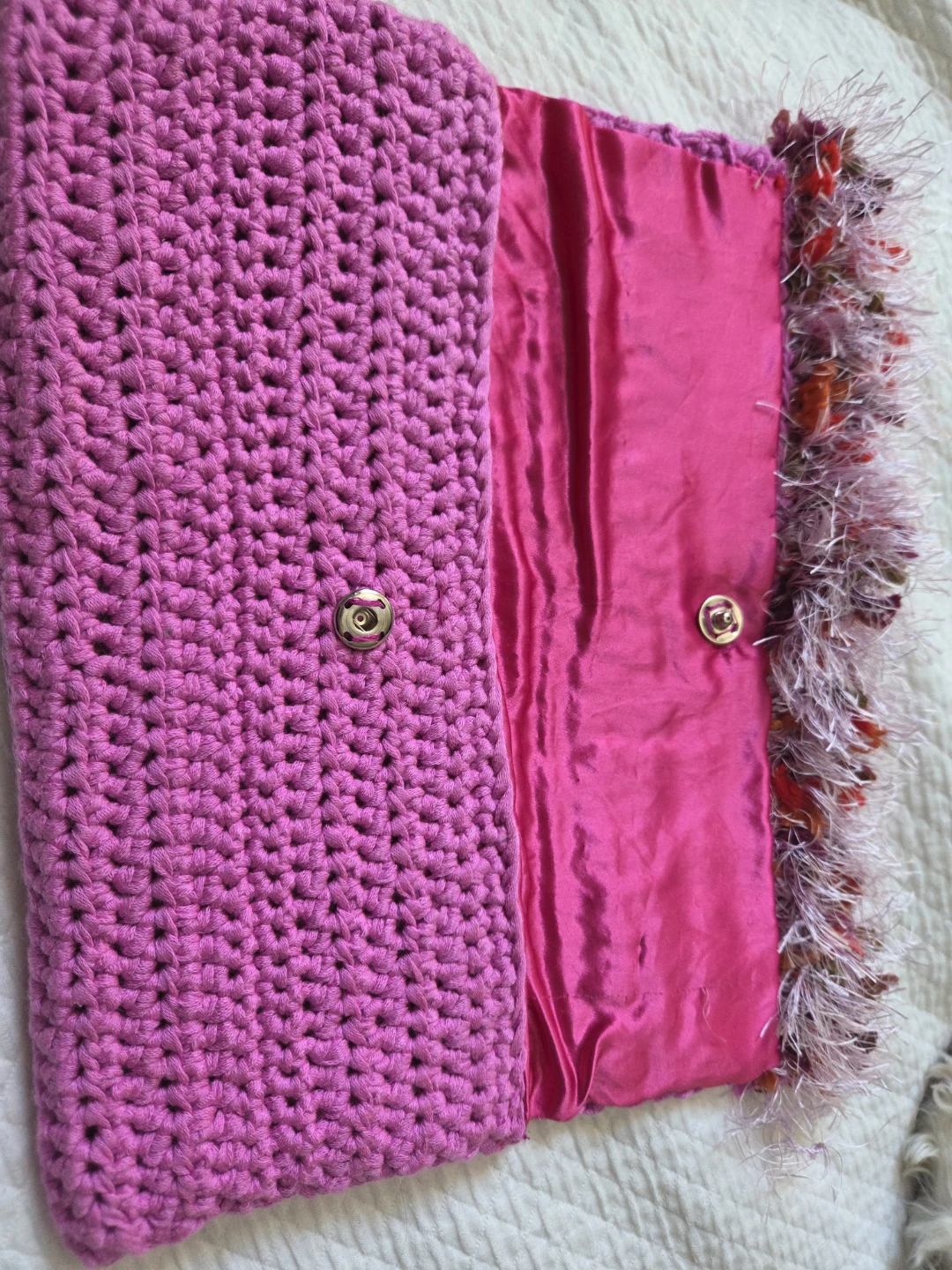 Pink Crochet Clutch with Fuzzy Trim - photo 2