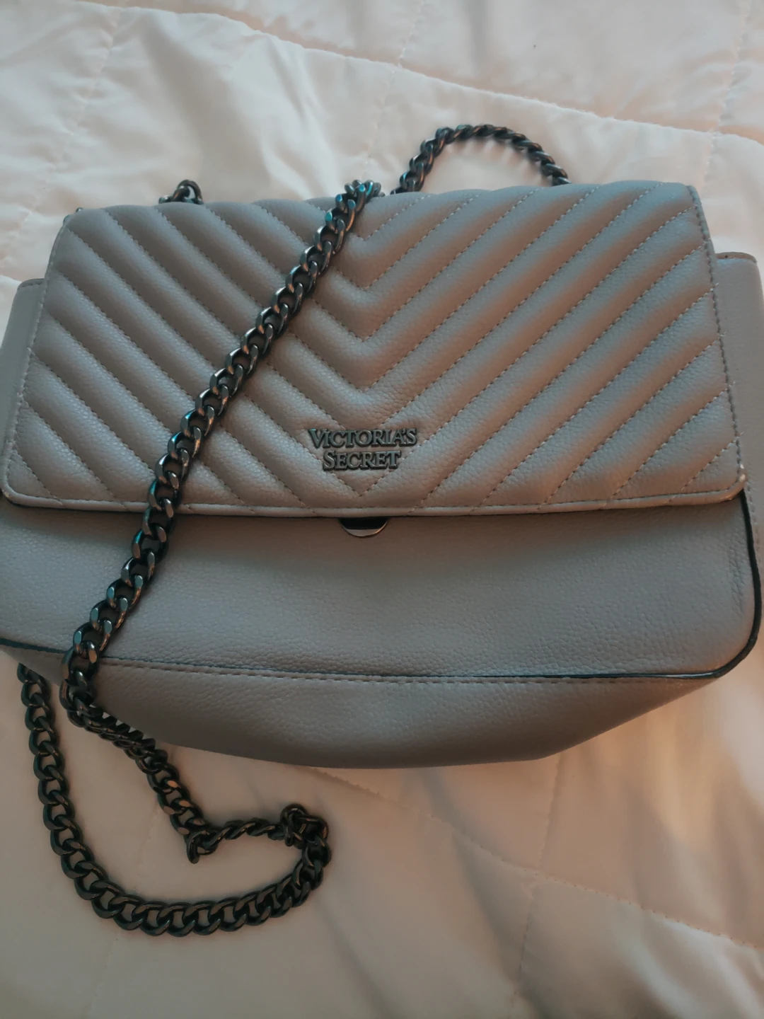 Victoria's Secret Grey Quilted Chain Shoulder Bag