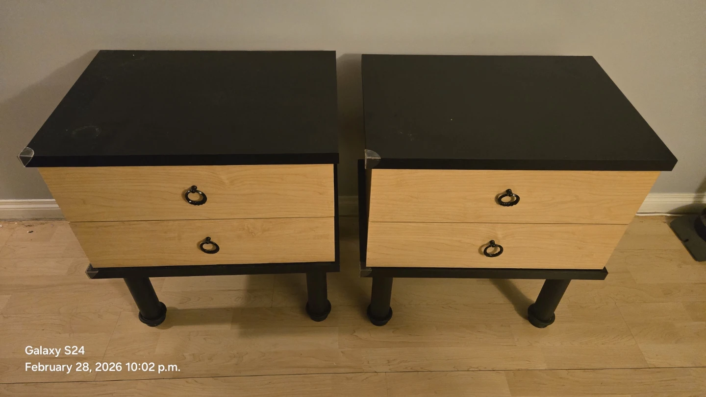 Set of 2 Black and Natural Wood Nightstands with Drawers - photo 3
