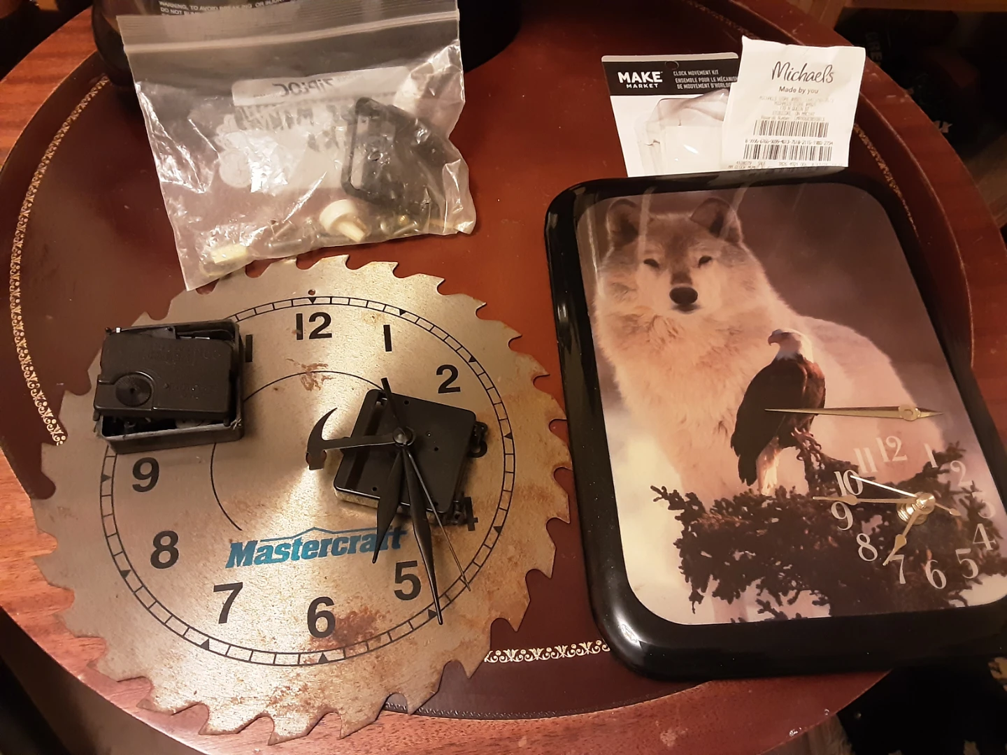 Mastercraft Saw Blade Wall Clock & Wolf and Eagle wall clock