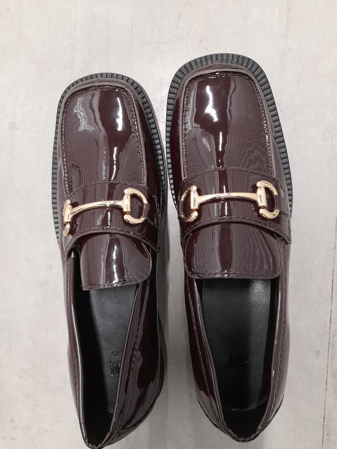 Burgundy Patent Loafers with Gold Buckle