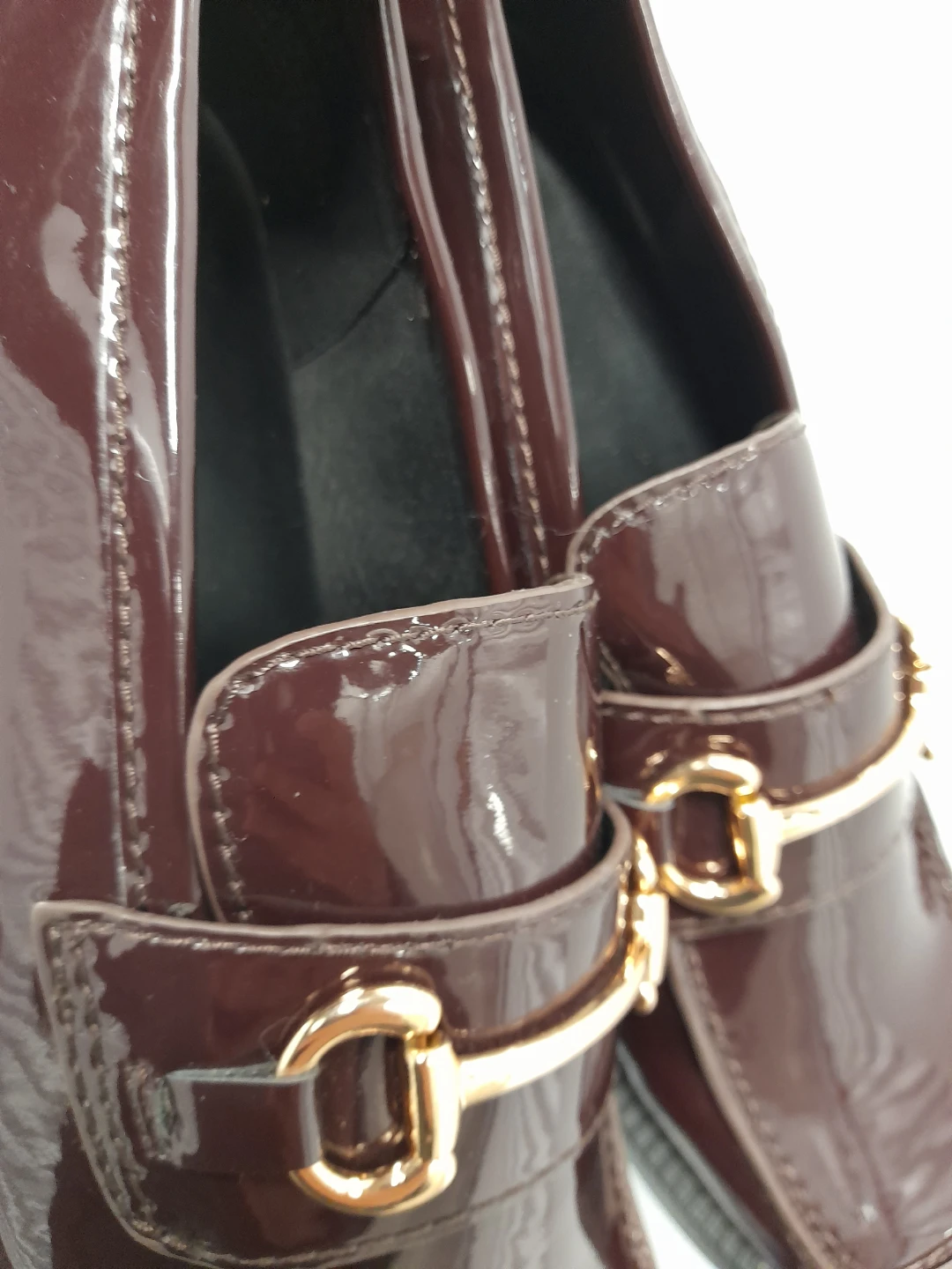 Burgundy Patent Loafers with Gold Buckle - photo 5