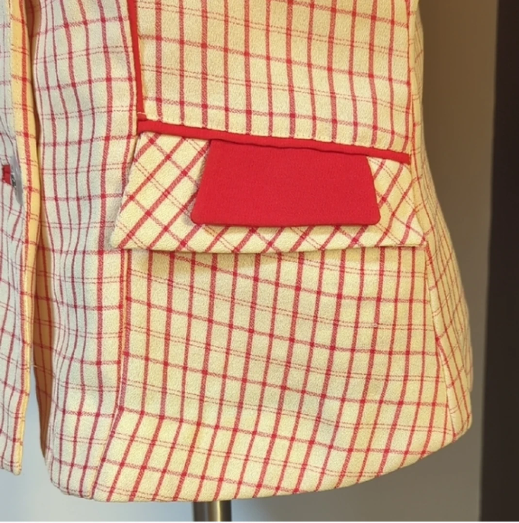 Women's Red and Cream Plaid Blazer - photo 2