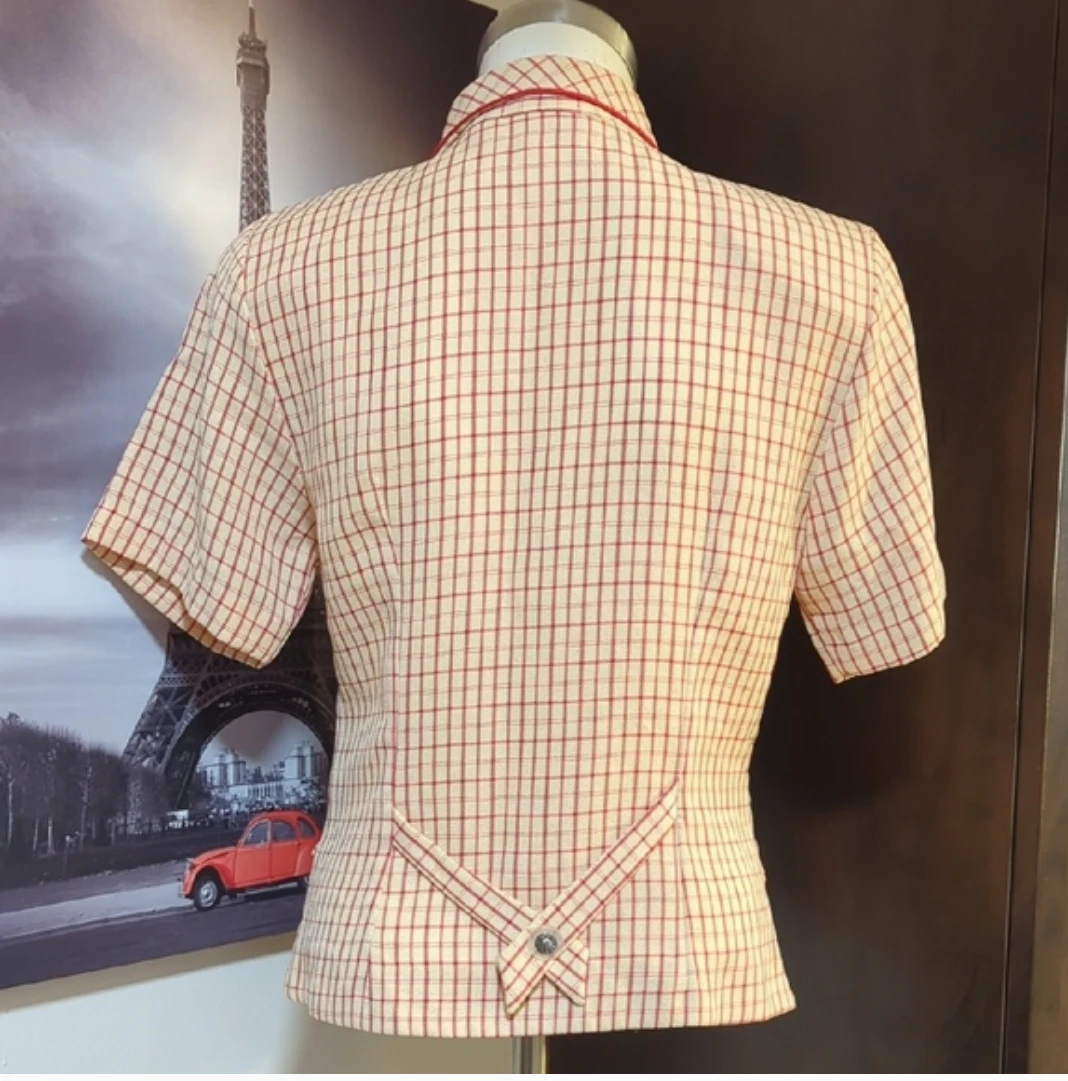 Women's Red and Cream Plaid Blazer - photo 3