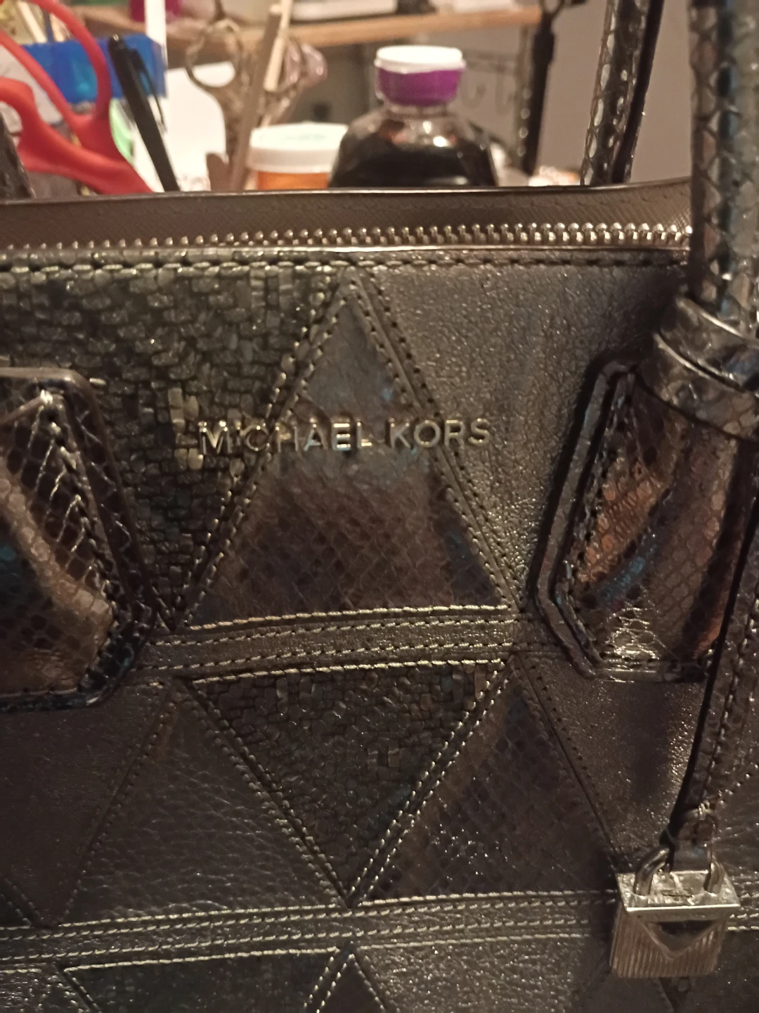 Michael Kors Metallic Snake Embossed Satchel Handbag - photo 2