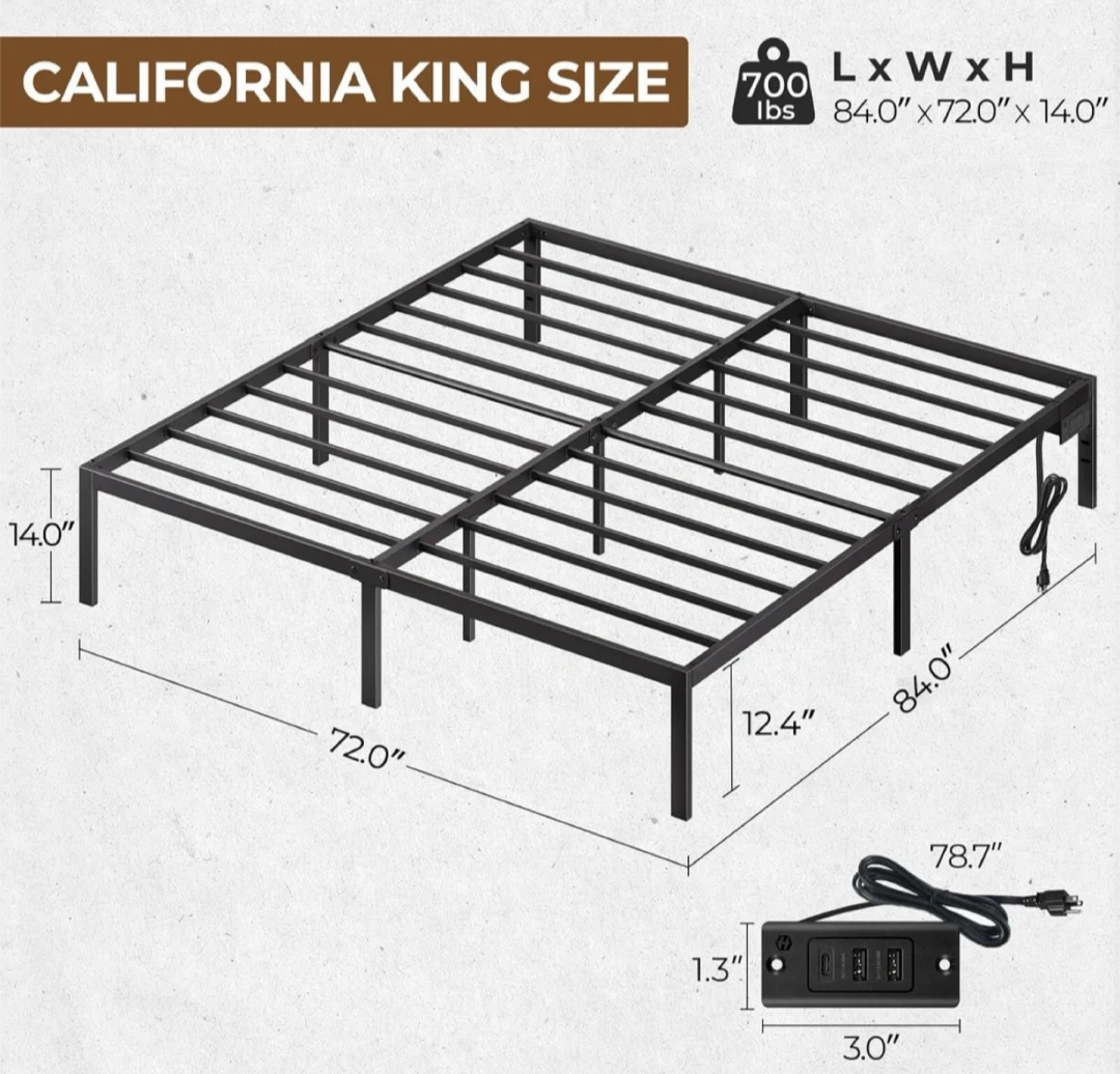 California King Size Bed Frame with USB Ports - photo 3