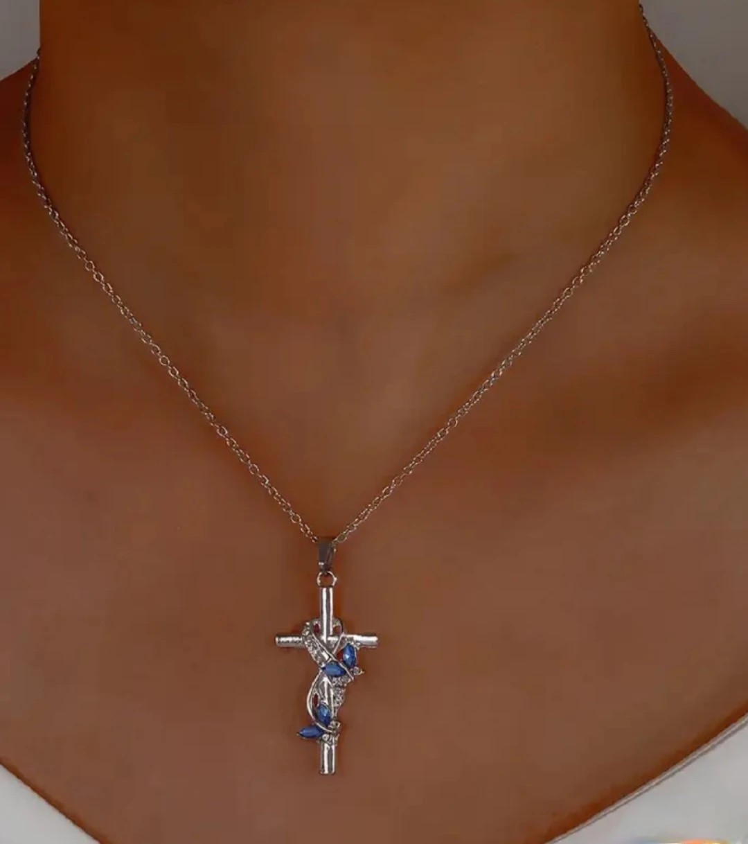 Butterflies Cross Pendant Necklace