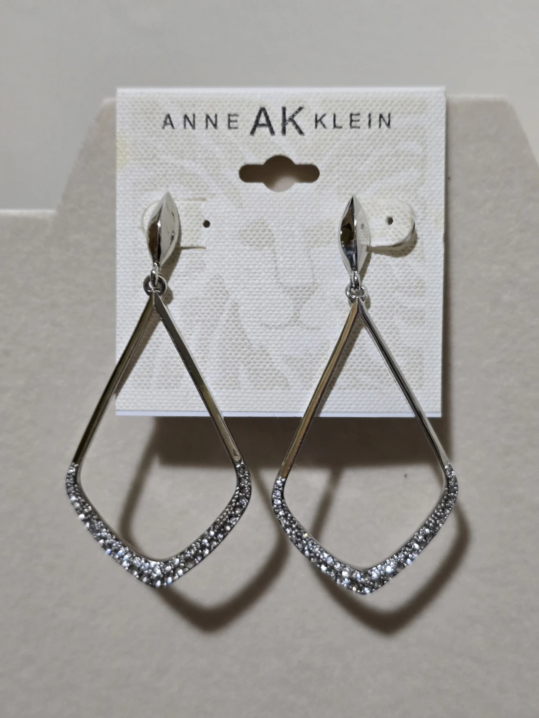 Anne Klein Silver Tone Drop Earrings with Crystals
