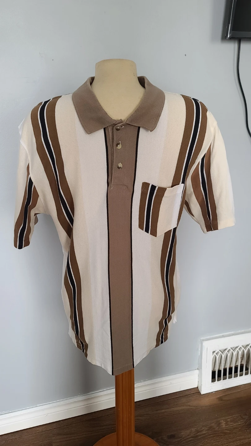 Brown and White Striped Polo - Size Large🏆