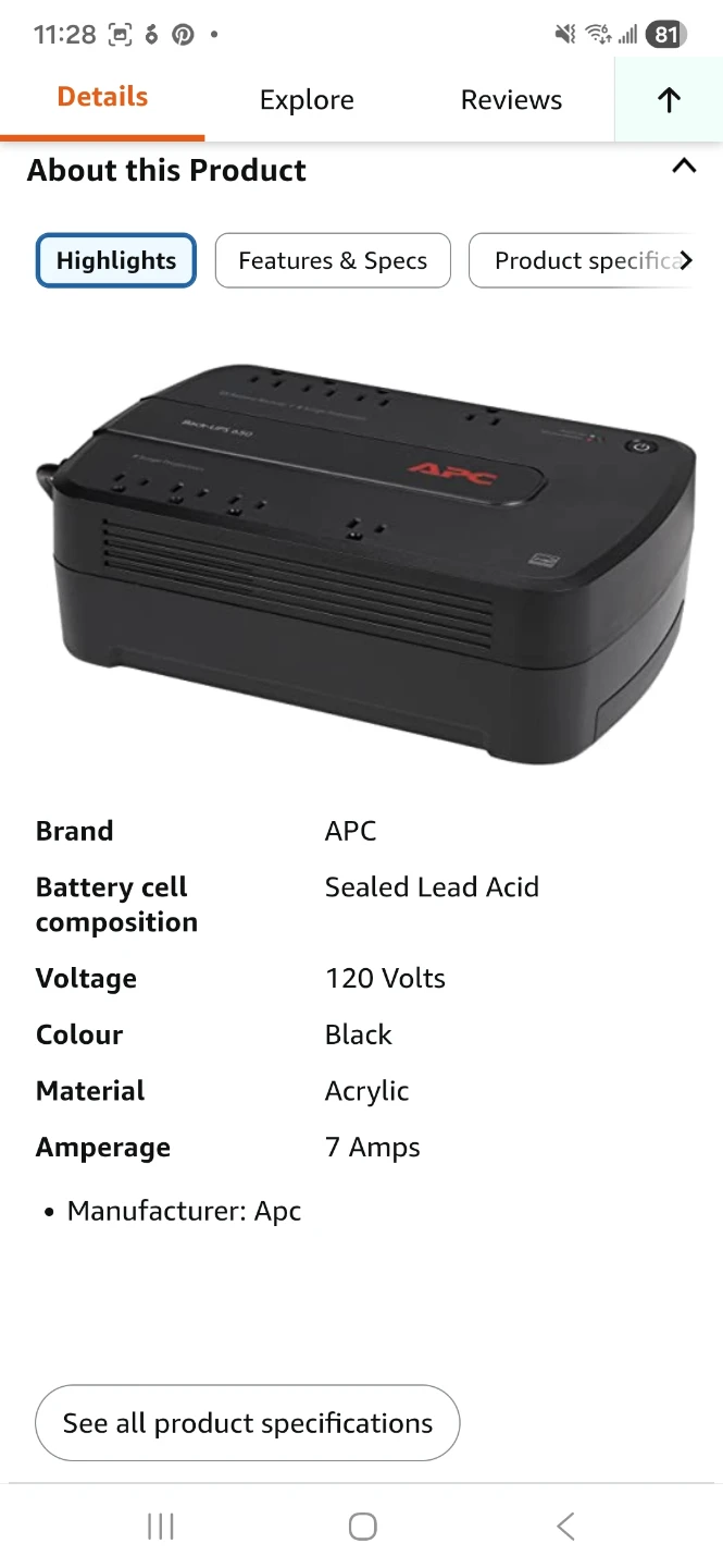 APC Back-UPS 650 Battery Backup Surge Protector - photo 5