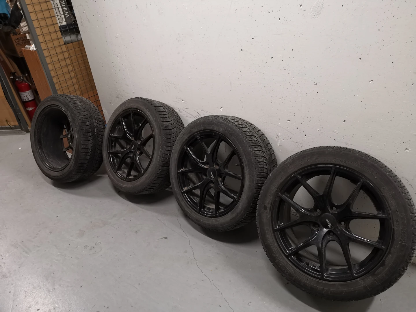 Set of 4 Black Alloy Wheels with Winter Tires