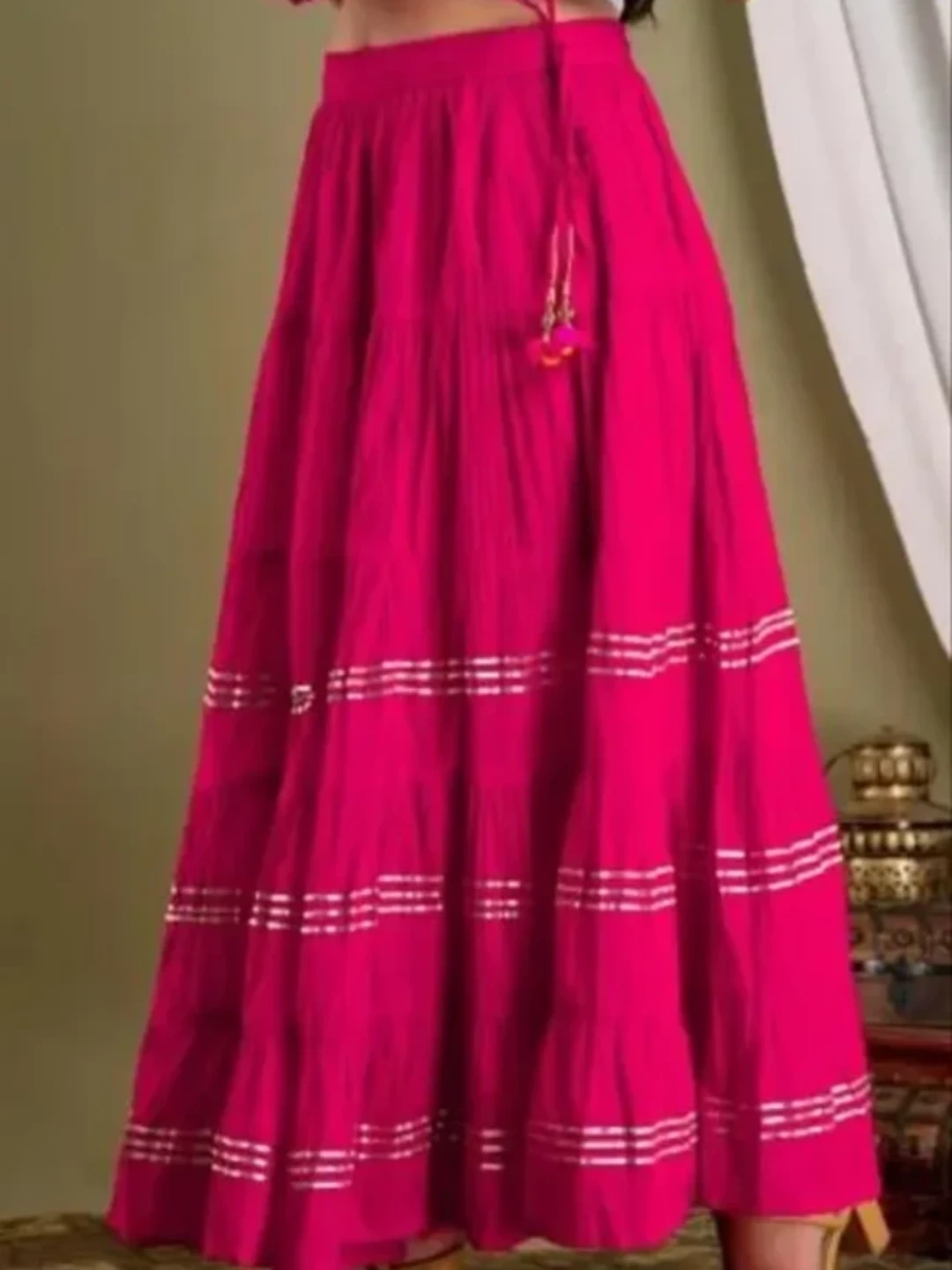 Pink Tiered Maxi Skirt with Silver Stripes - photo 2