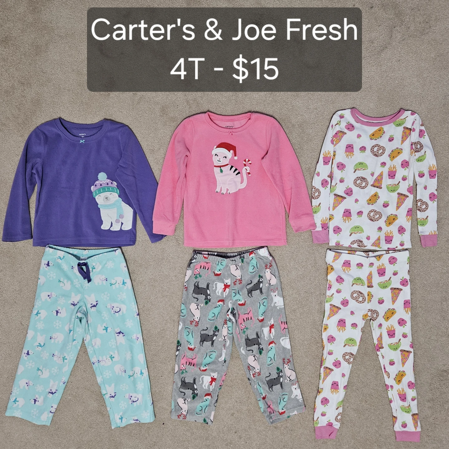 Carter's & Joe Fresh Girls Pajamas Size 4T