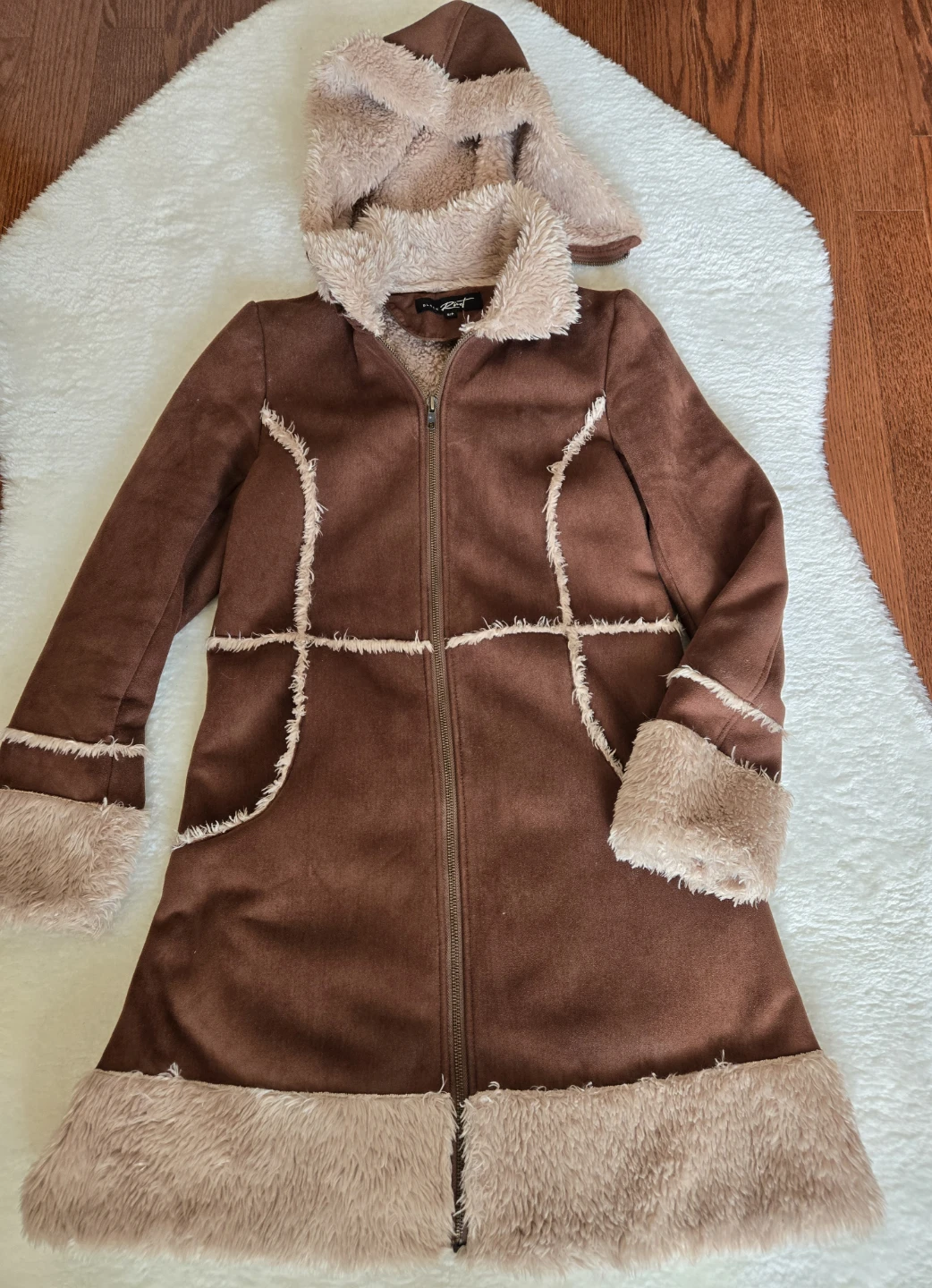 Brown Faux Suede & Fur Trim Coat - photo 3
