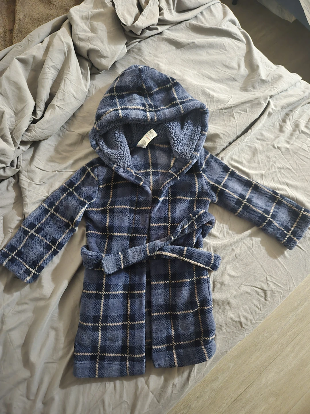 Pekkle Blue Plaid Hooded Robe - Size 4/5