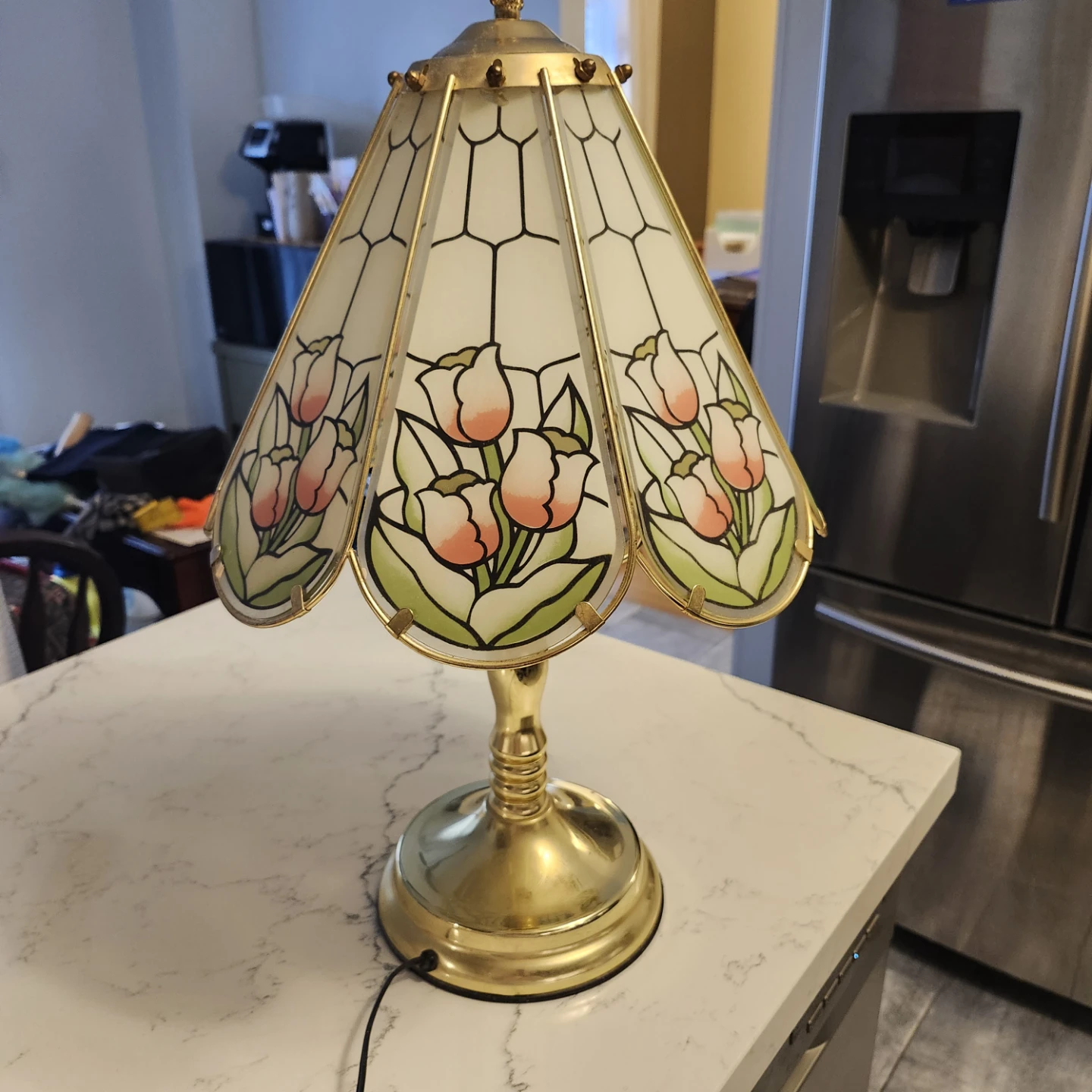 Vintage Tiffany Style Stained Glass Tulip Accent Lamp - photo 2