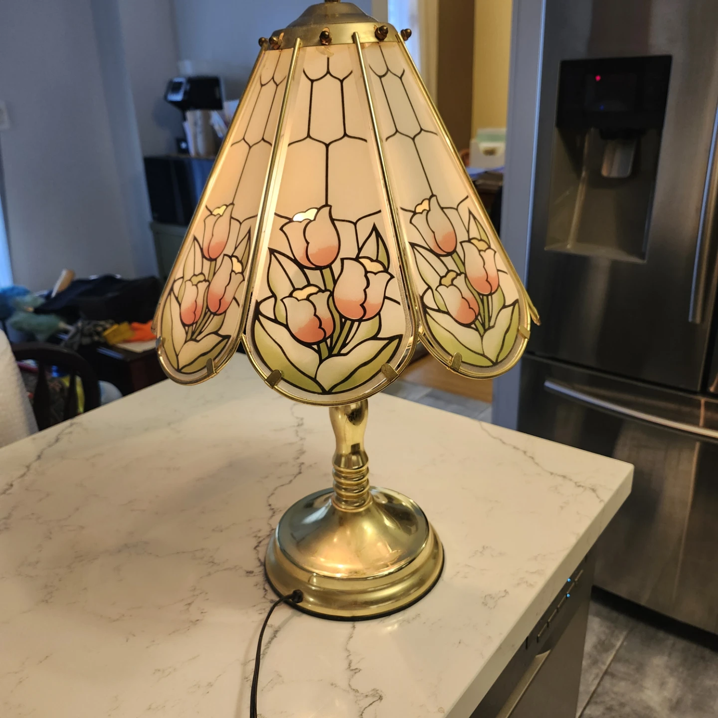 Vintage Tiffany Style Stained Glass Tulip Accent Lamp - photo 3