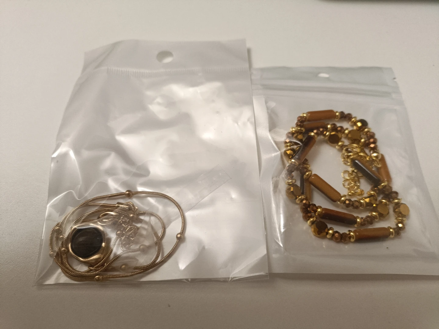 Set of 2 Layered Necklaces with Tiger Eye Beads - photo 4