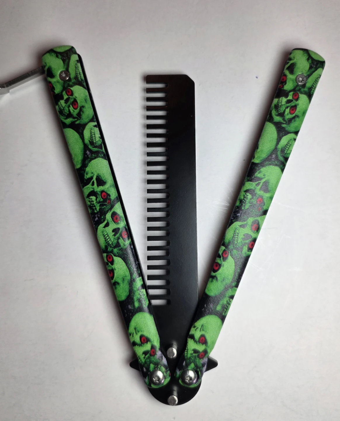 Stainless steel Folding Comb.Green💀Skull - photo 3