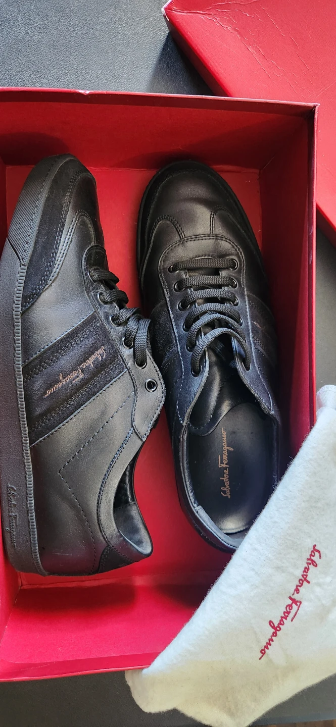 Salvatore Ferragamo Black Leather & Suede Sneakers