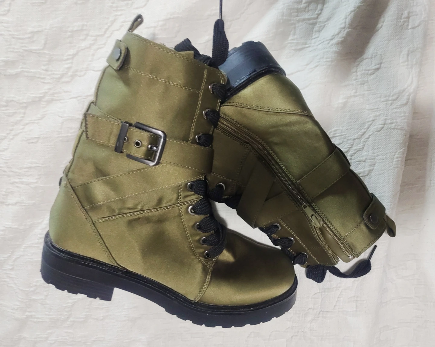 Olive Green Combat Boots with Buckle Detail