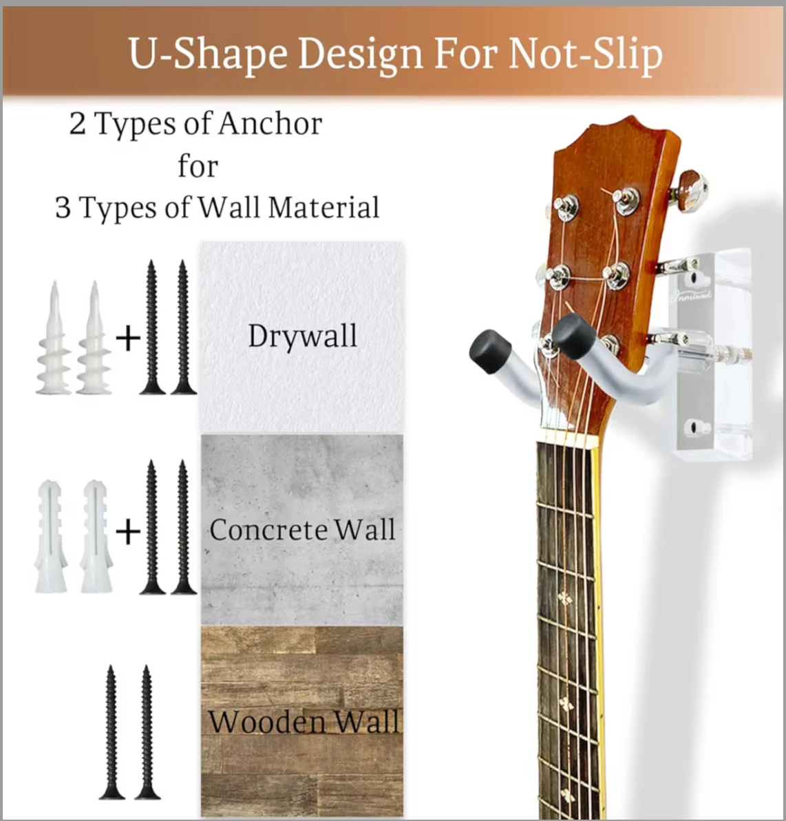 2 pack Onmiwod Guitar Wall Mounts - Clear Acrylic, U-Shape - photo 3