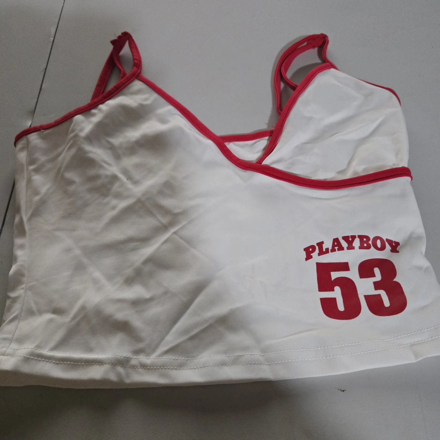 Playboy 53 White Tank Top with Red Trim