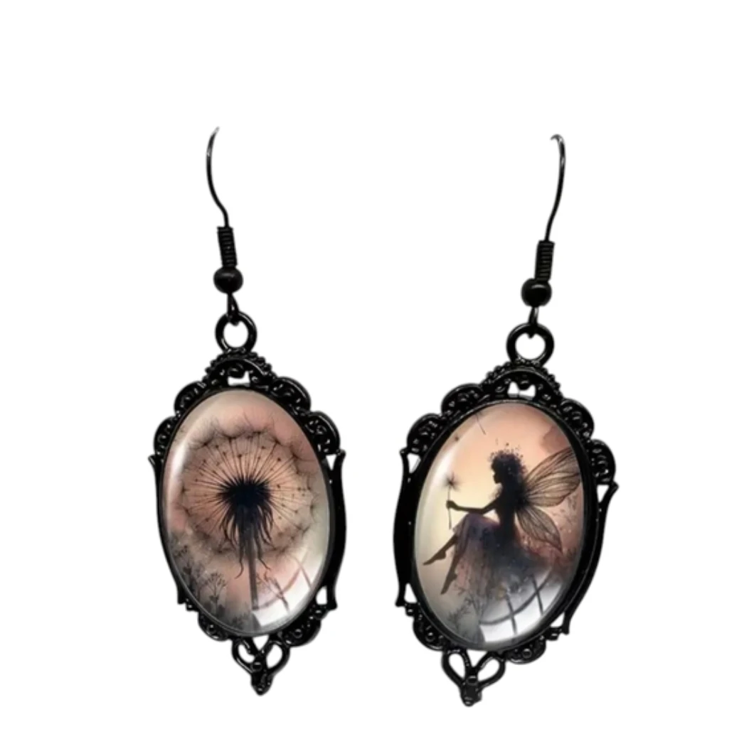 Fairy Dandelion Oval Earrings