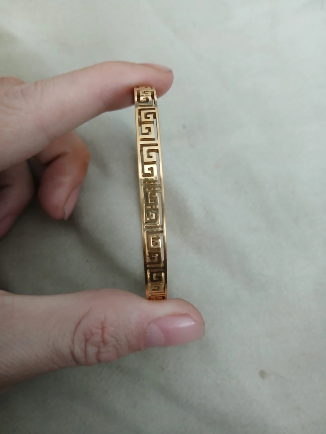 18K Gold Plated 304 Stainless Steel Greek Key Open Bangle