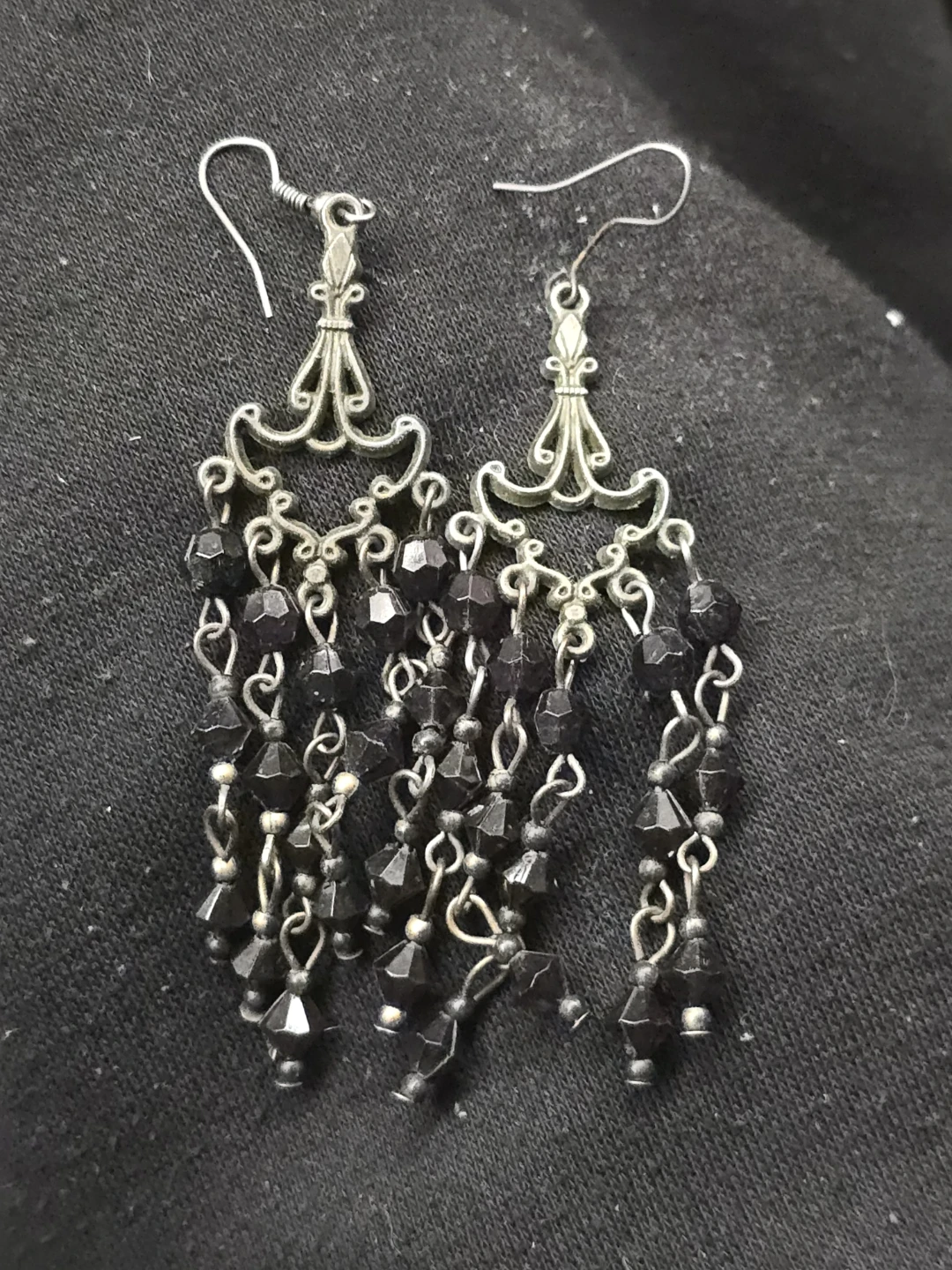 Black Beaded Chandelier Earrings