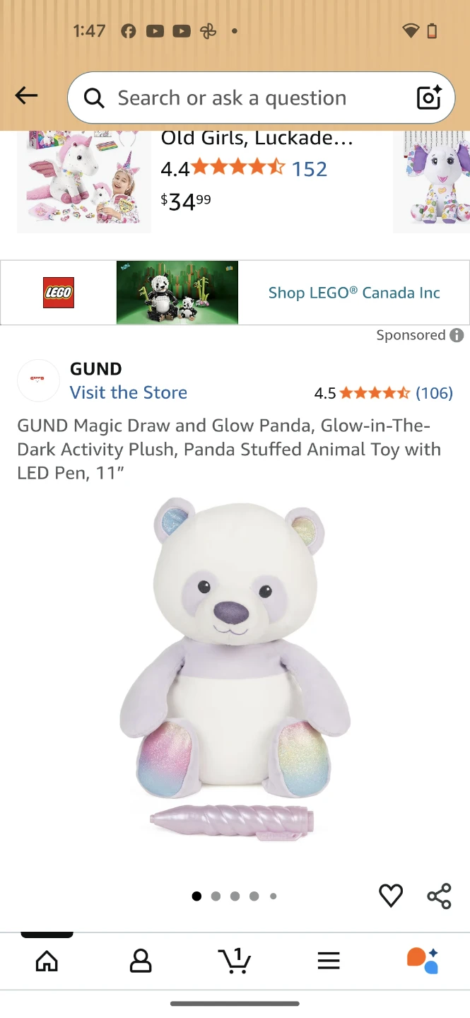 GUND Magic Draw and Glow Panda Plush Toy 11"