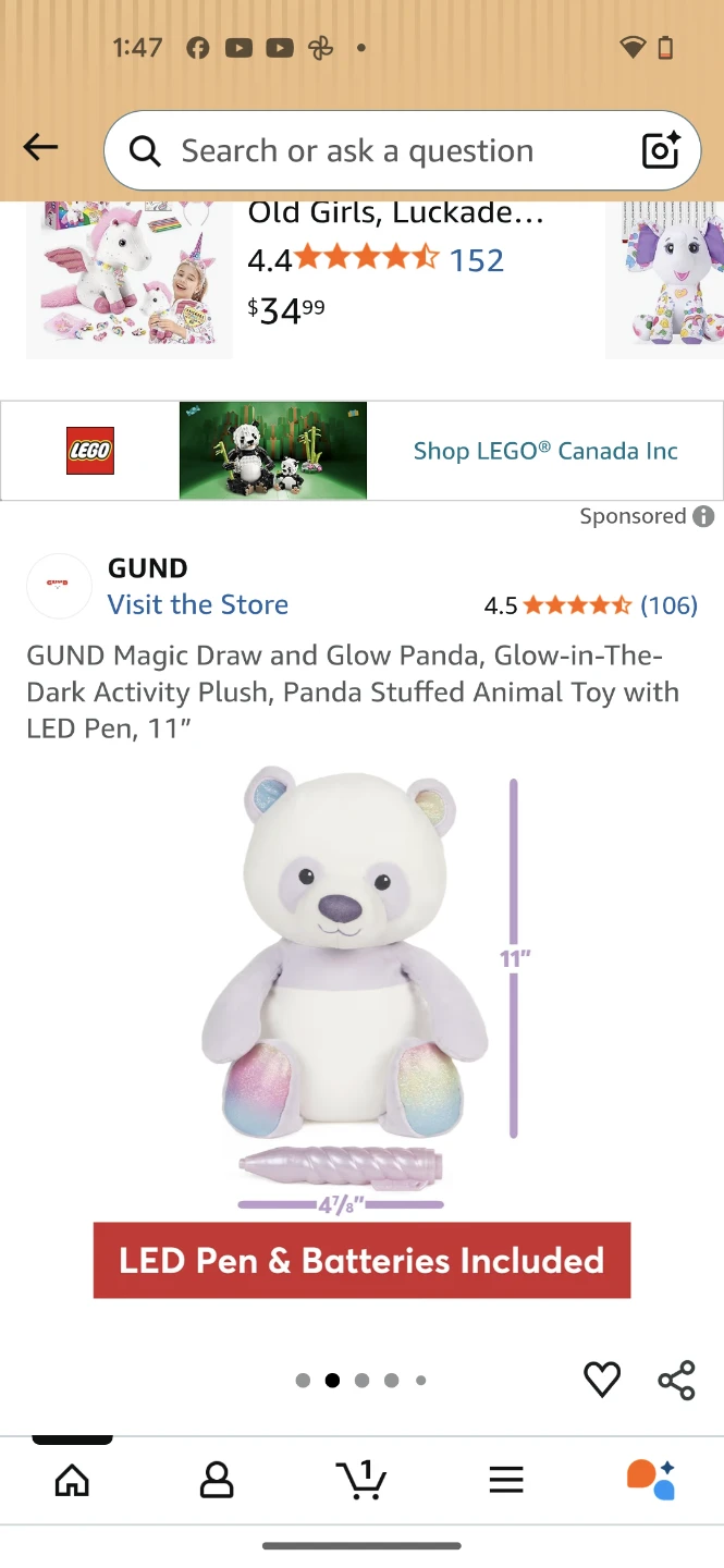 GUND Magic Draw and Glow Panda Plush Toy 11" - photo 2