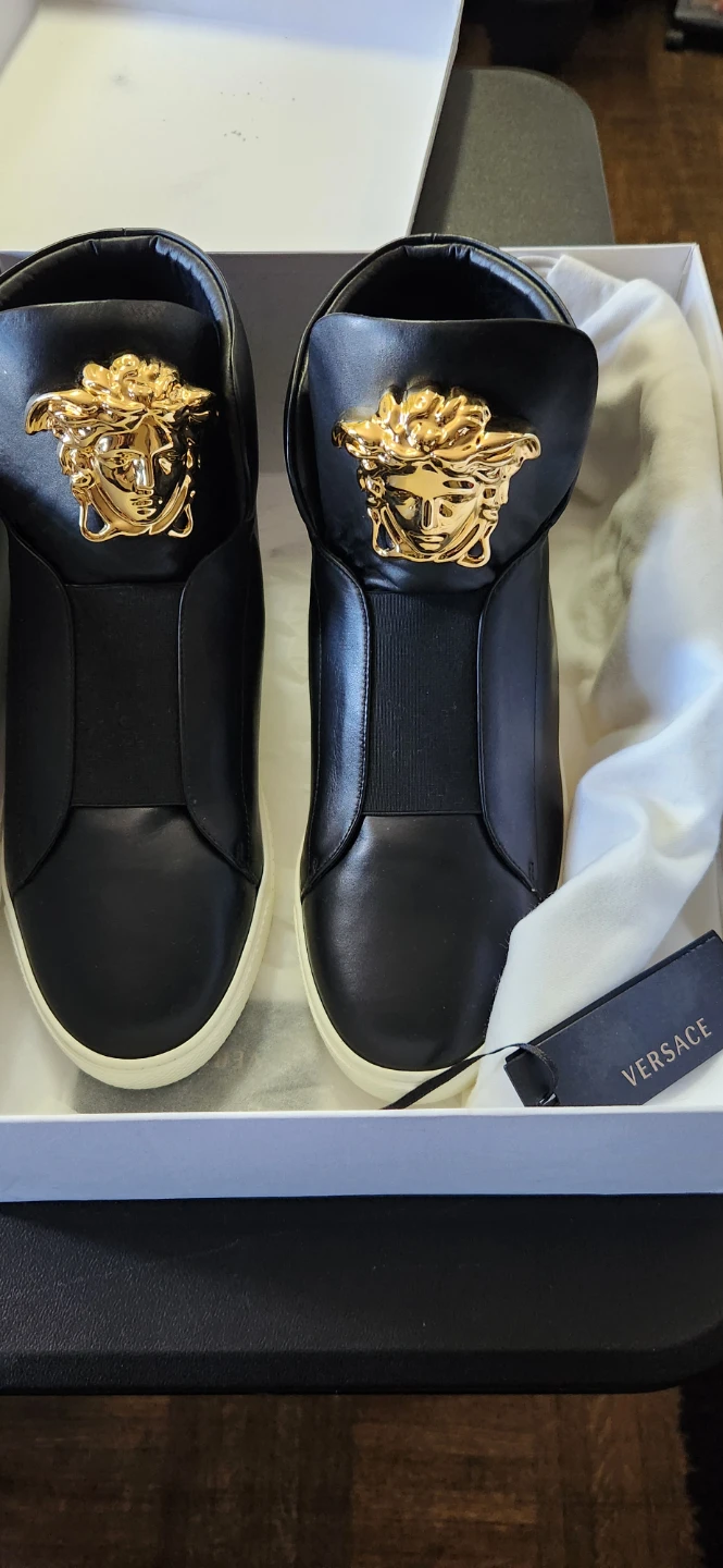Versace Black Leather Medusa Wedge Sneakers
