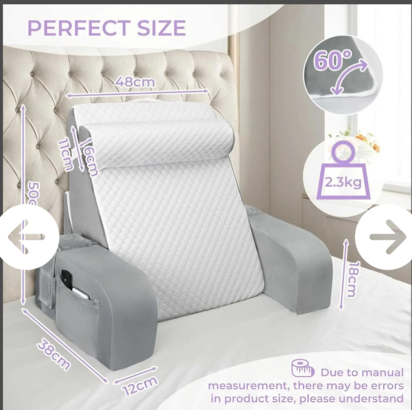 Grey Bed Wedge Pillow with Headrest - photo 2