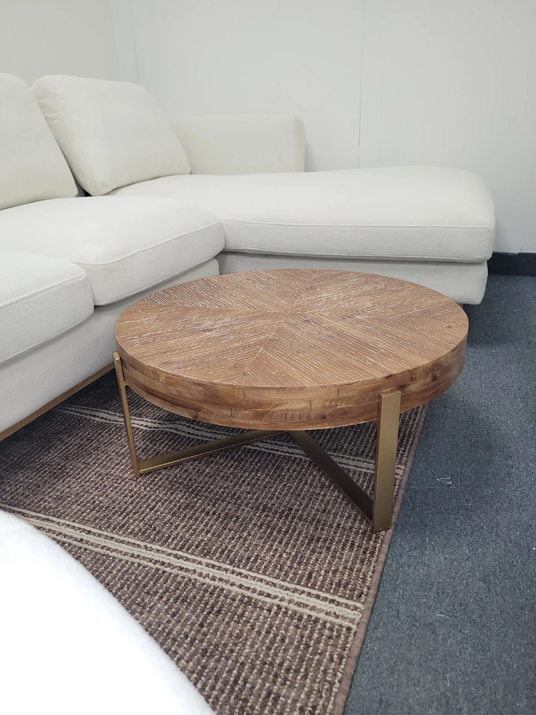 Round Wood Coffee Table with Metal Base - photo 2