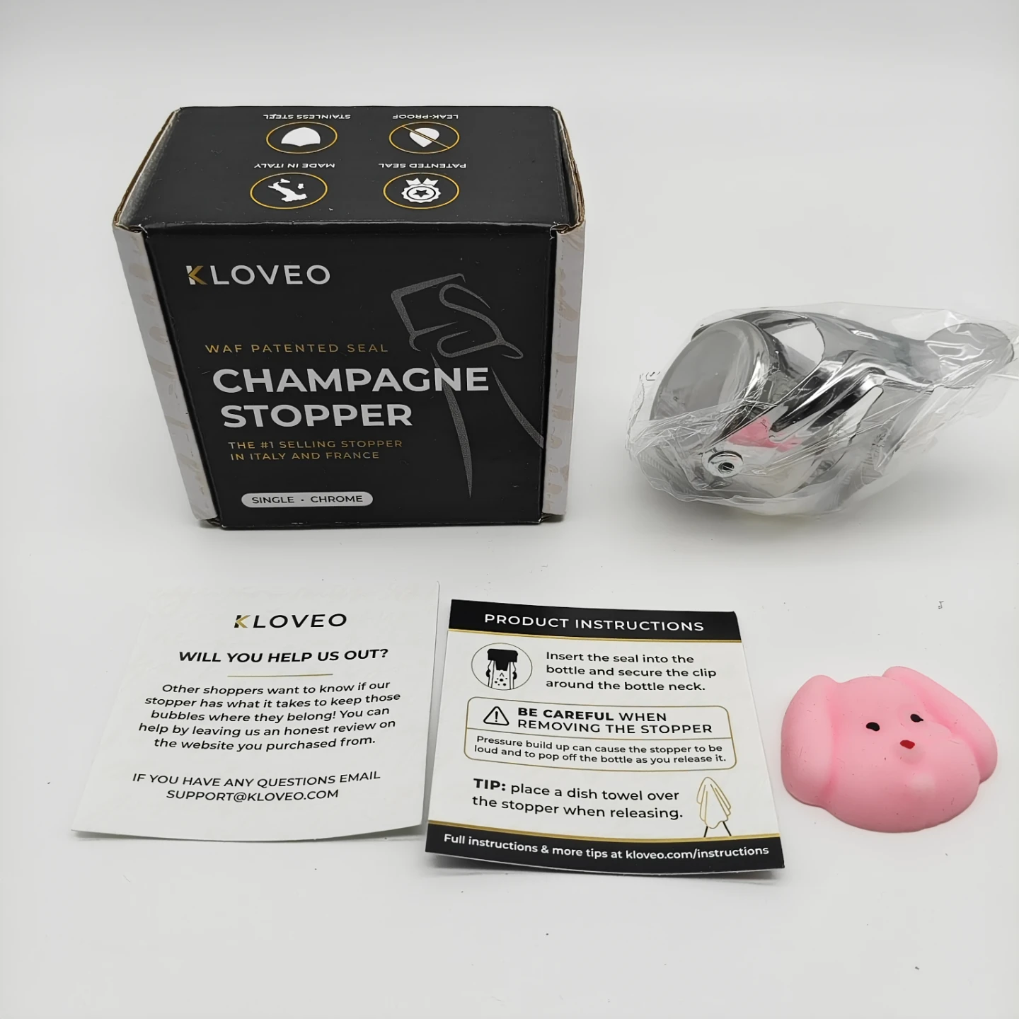 KLoveo WAF Patented Champagne Stopper - Single, Chrome