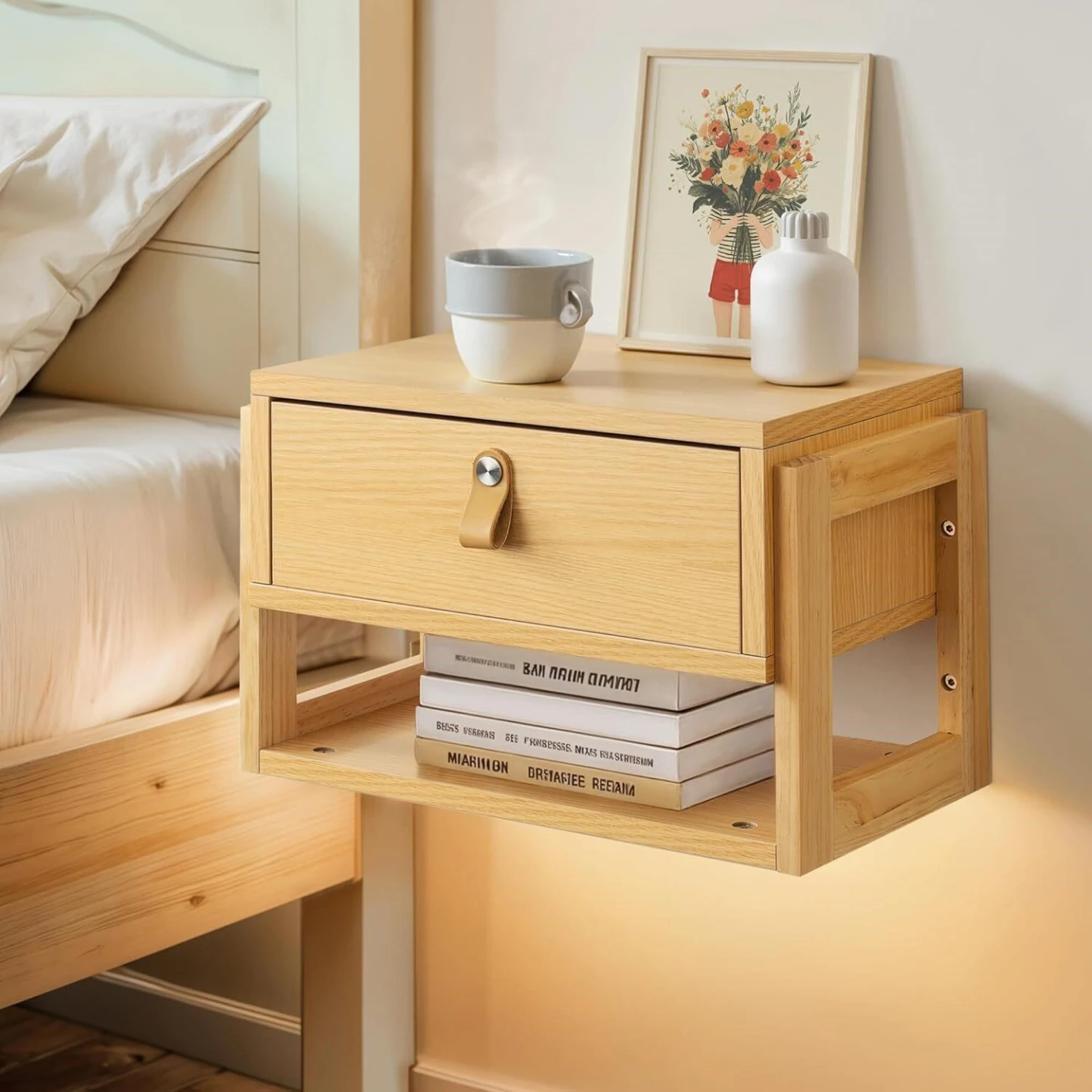 Floating Nightstand with Drawer and Shelf