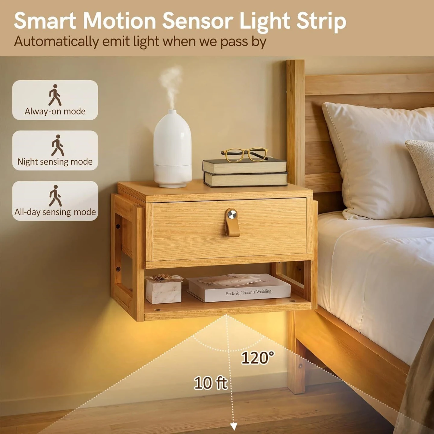 Floating Nightstand with Drawer and Shelf - photo 2