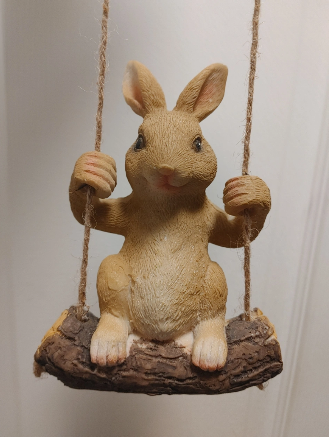 Hanging Rabbit Figurine on a Log Swing New
