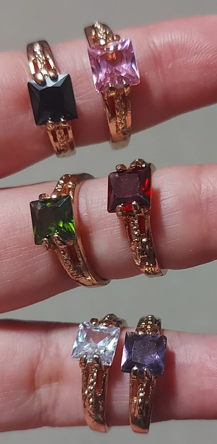 Gold Tone Rings with Square Cut Gemstones