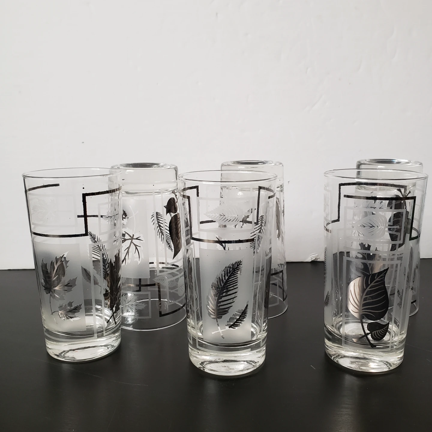 Silver foil leaf design glasses